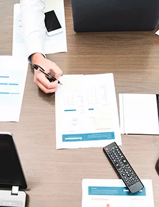 Work table with pappers